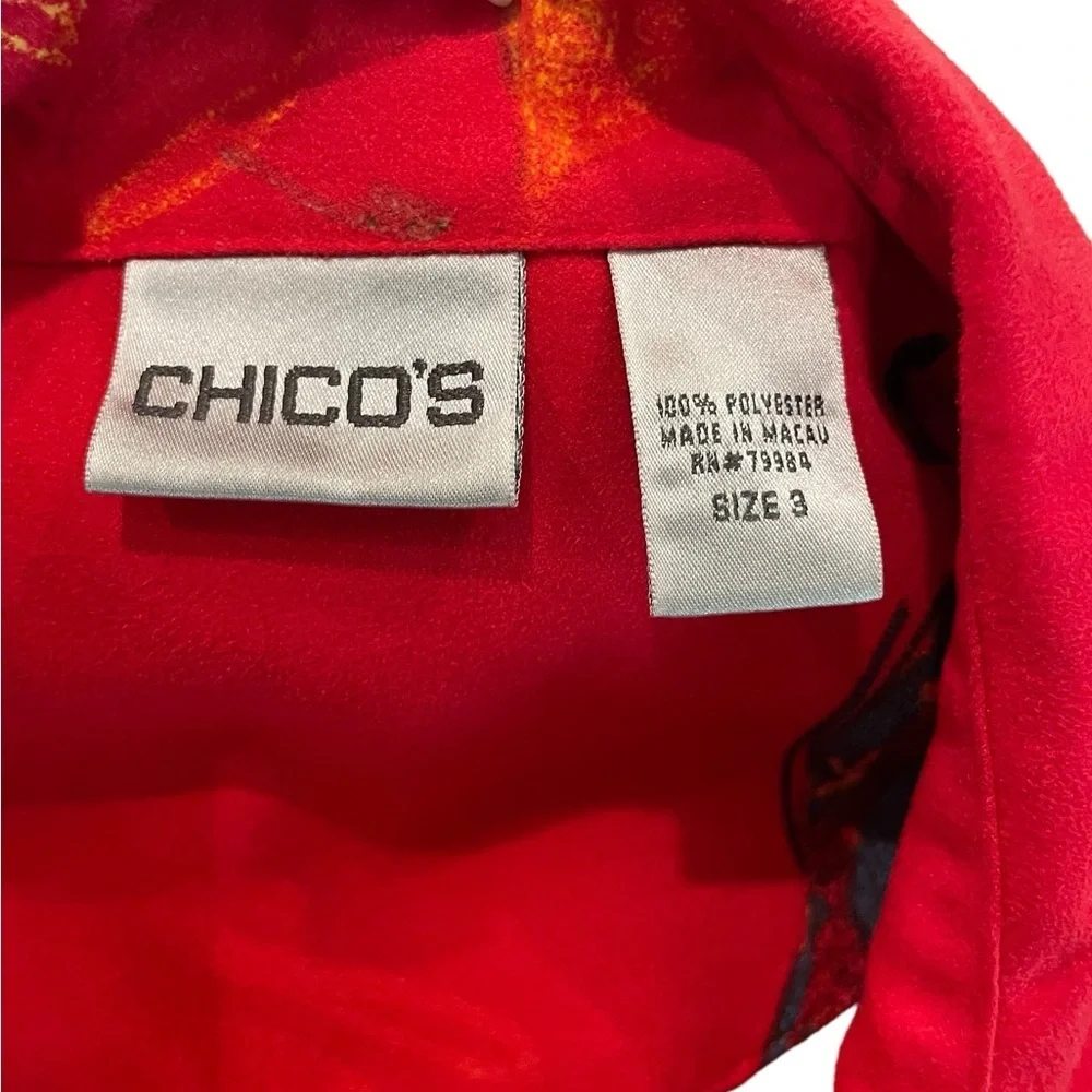 Chicos Red Asian Patterned Shirt/Jacket, Size 3 - Picture 5 of 6